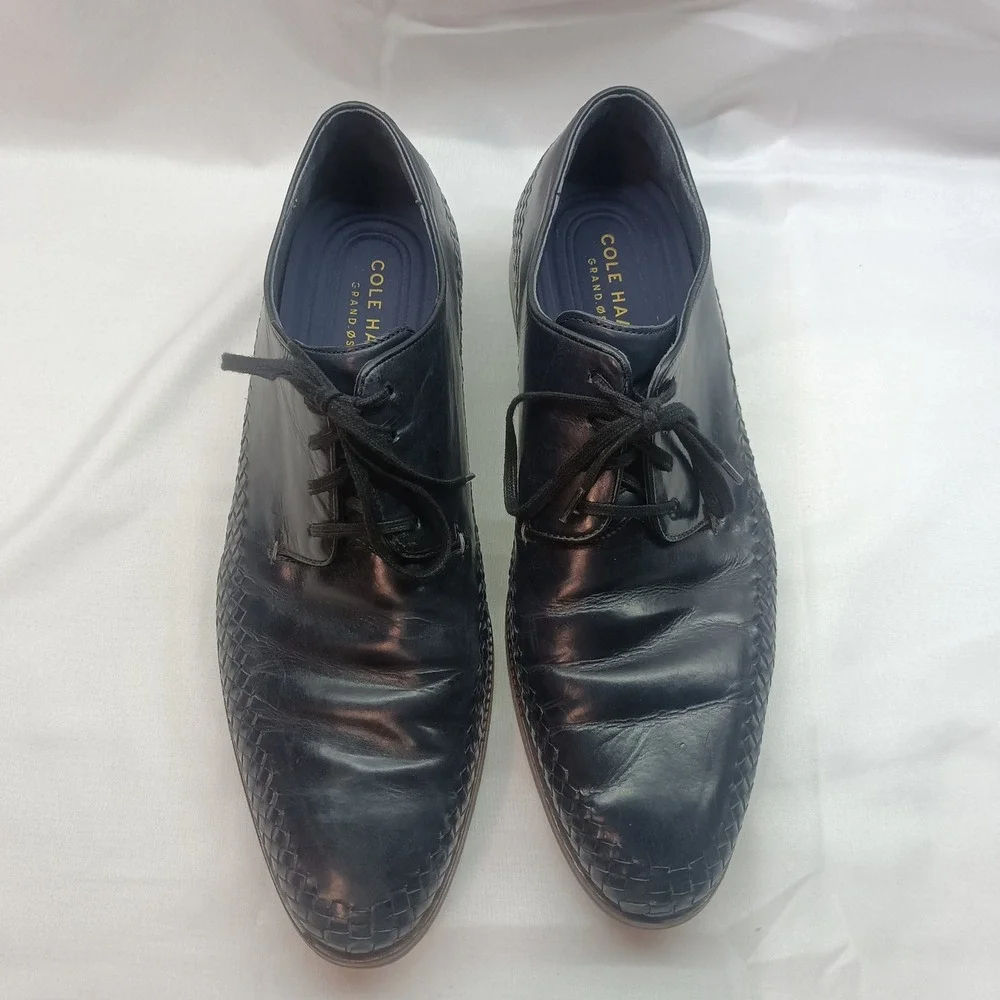 Cole Haan‎ Grand OS Navy Blue Woven Leather Derby Dress Shoes Mens 12M Preppy